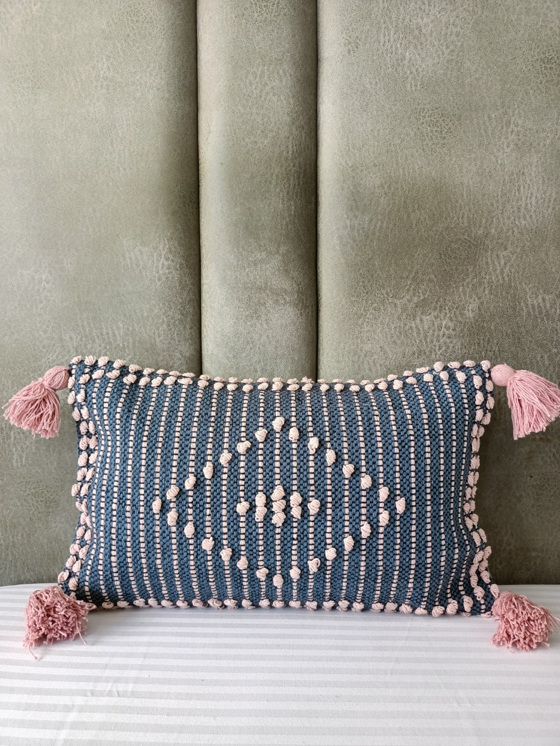 Blue & Pink Diamond Boho Lumbar Cushion Cover