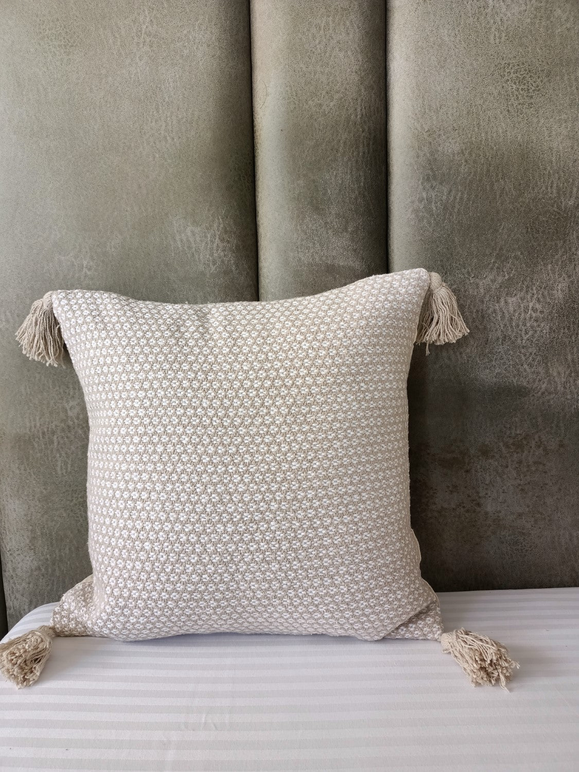 White Dotted Boho Cushion Cover
