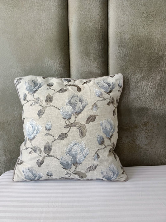 Blue Floral Embroidered  Cushion Cover