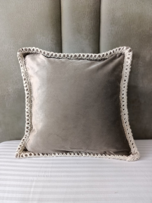 Beige Velvet Solid Cushion Cover