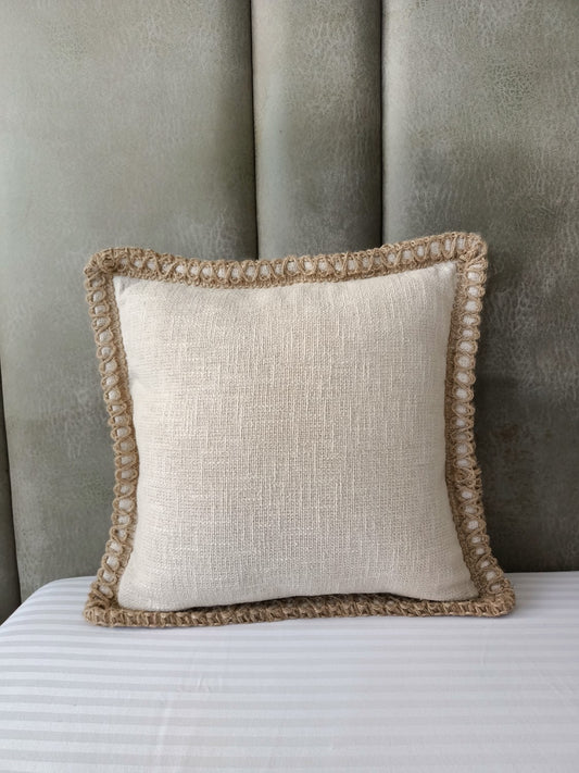 Beige with Jute Lace Solid Cushion Cover