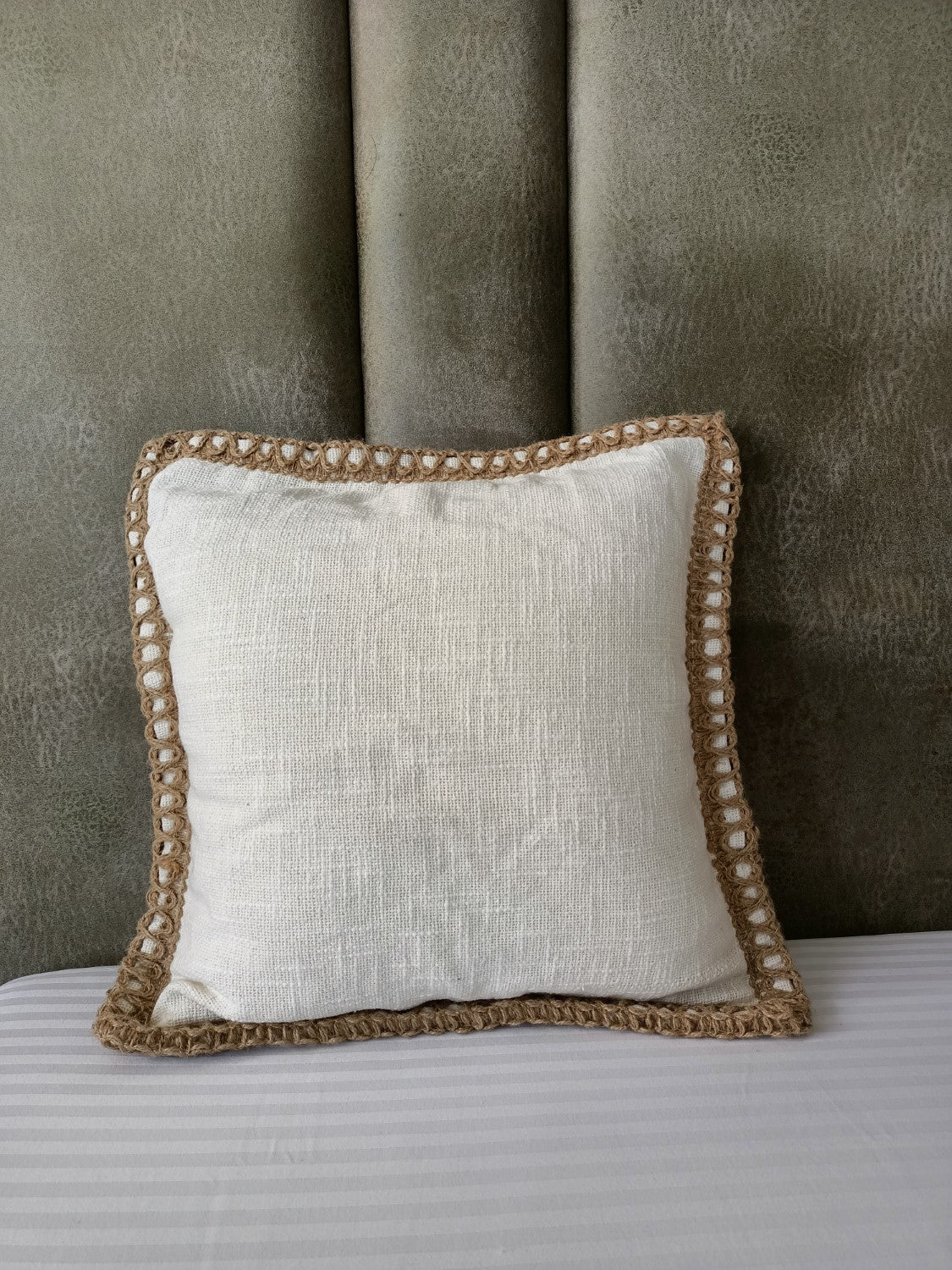 White with Jute Solid Cushion Cover