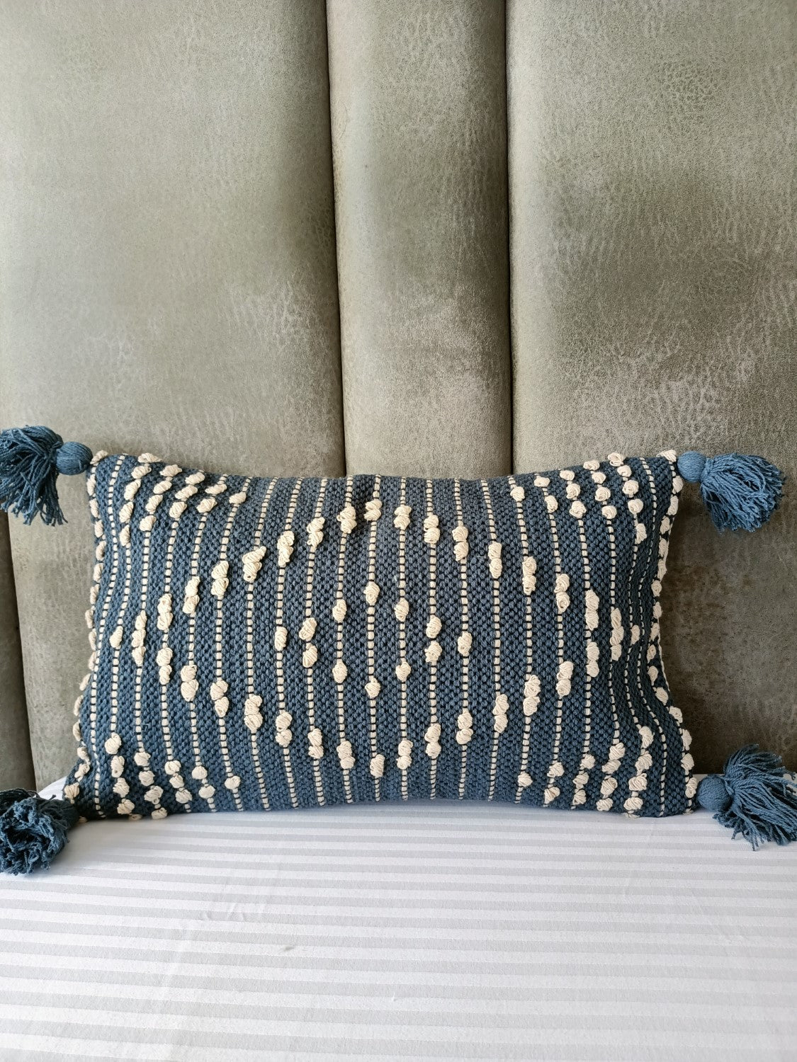 Blue & White diamond Boho  Lumbar Cushion Cover