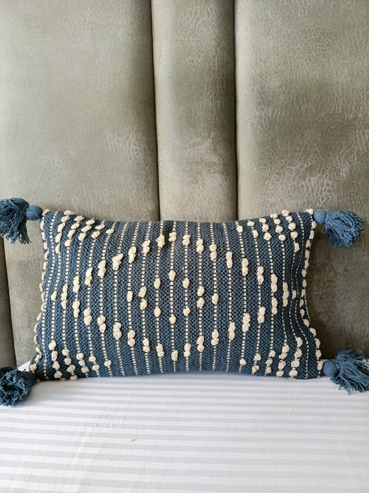 Blue & White diamond Boho  Lumbar Cushion Cover
