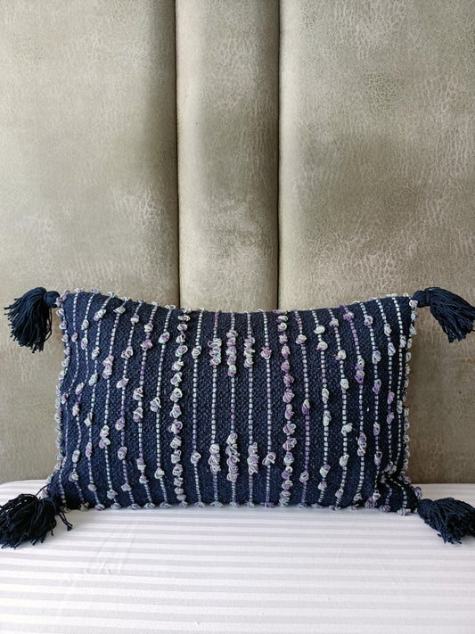 Navy Blue Multiple Diamonds Boho Lumbar Cushion Cover