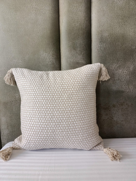 White Dotted Boho Cushion Cover
