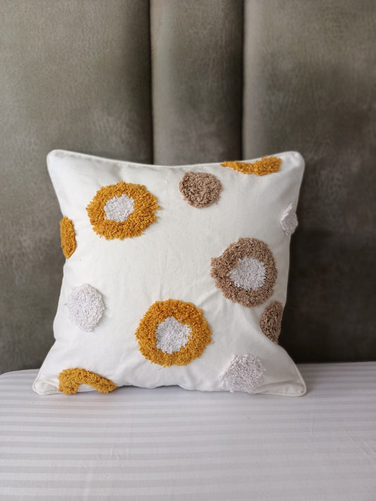 Yellow & White Tufted Premium Cushion Cover